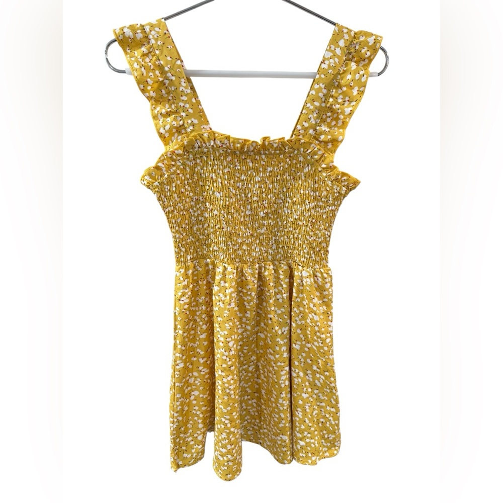SHEIN Yellow Floral Ruffle Strap Dress